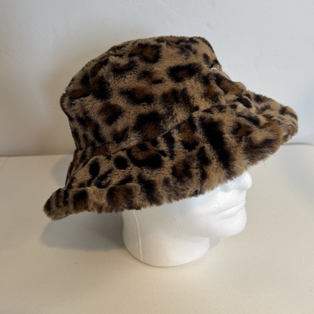 Ed Hardy Y2K Leopard Print Faux Fur Boho Bucket Hat With Charms - Picture 4 of 5